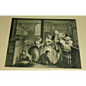 William Hogarth Picture Engraving by T.Phillibrown Lithograph Marries An Old Man